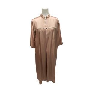 Schweitzer Linen 2 Piece Peignoir Set Pure Silk Nightgown Luxury Taupe Large
